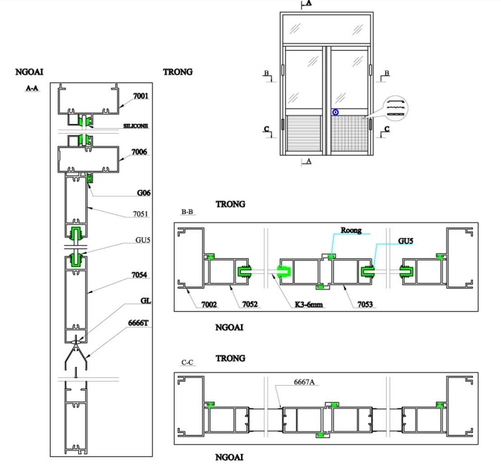 Bản vẽ cửa đi nhôm Tungkang hệ 700