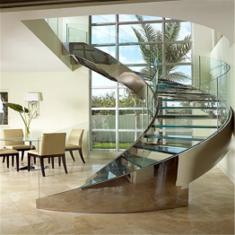 LUXURY STAINLESS STEEL BEAM CURVED GLASS STAIRCASE