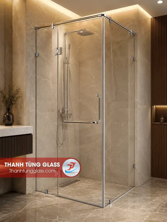 Phòng tắm kính cửa quay 90 độ cường lực