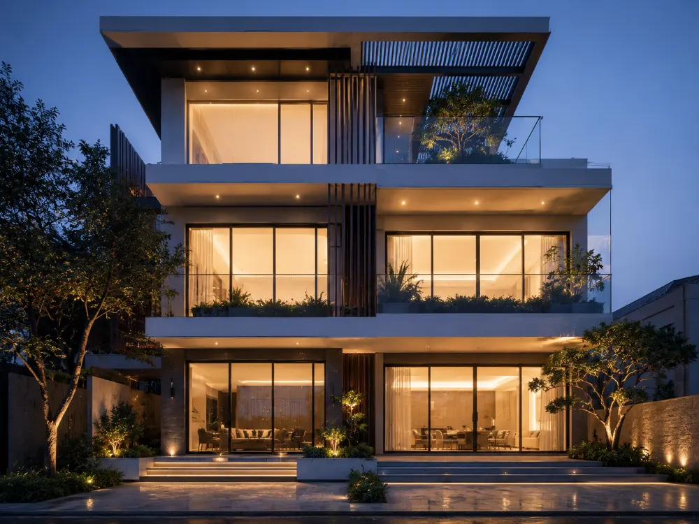 Biệt thự với hệ cửa nhôm kính lớn