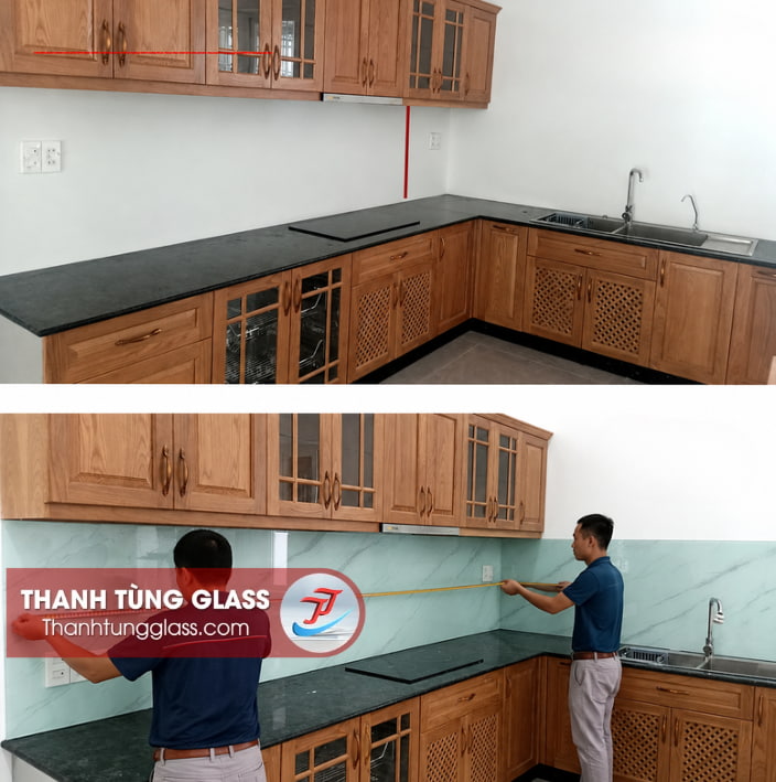 Cách đo và đặt kính ốp bếp in hoa văn