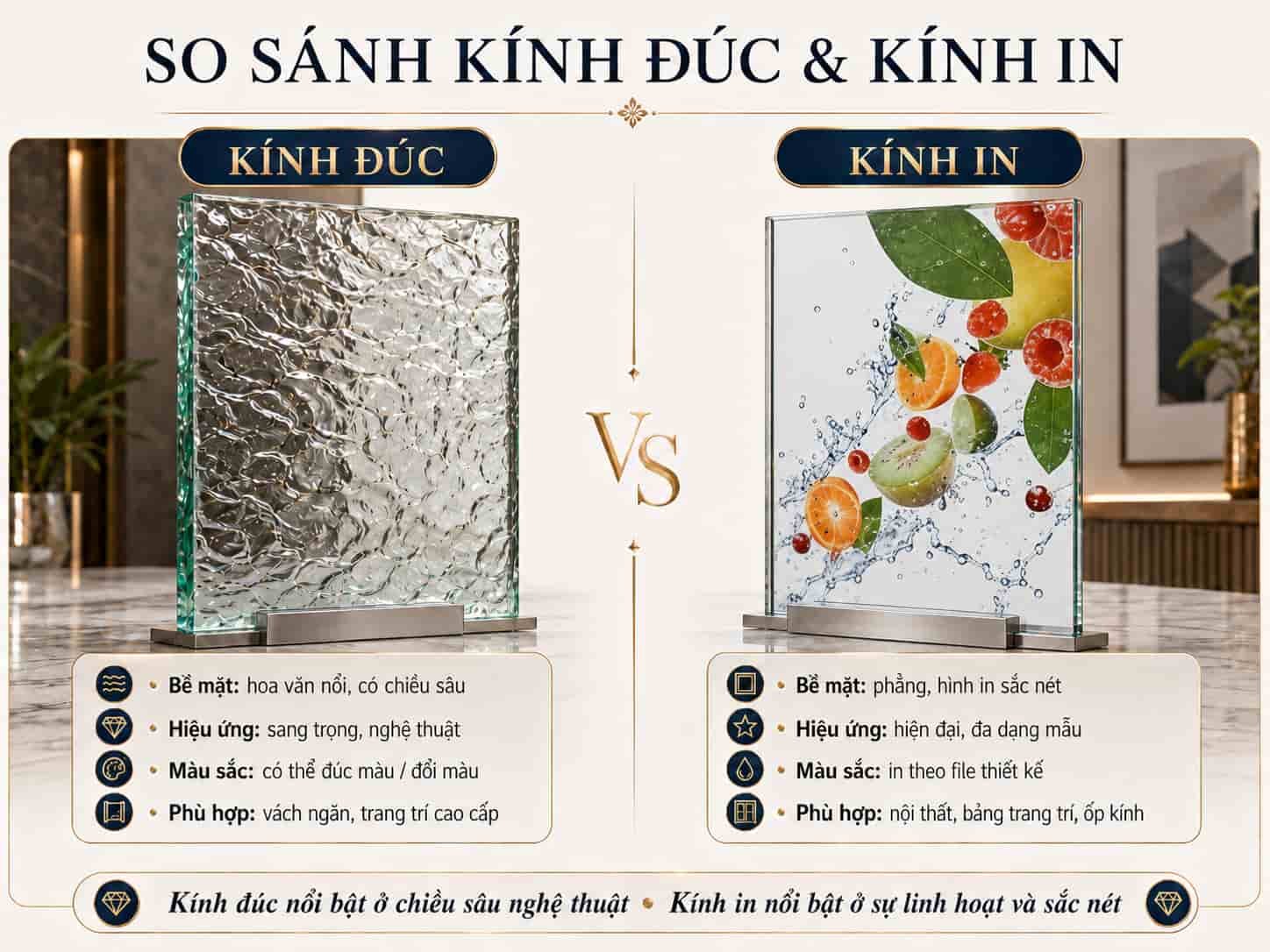 Kính đúc hay kính in: nên chọn loại nào cho vách trang trí